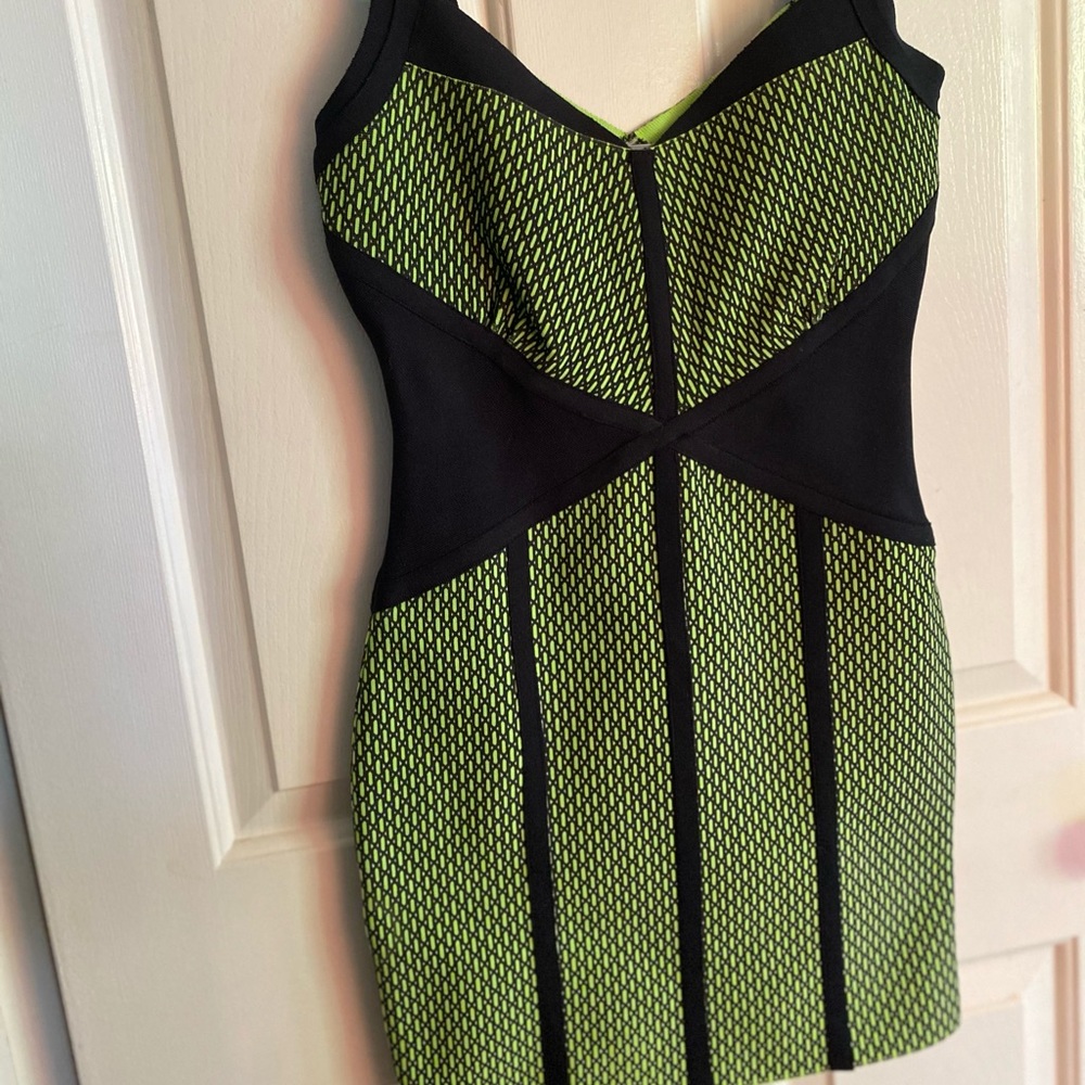 Green and black bandage dress